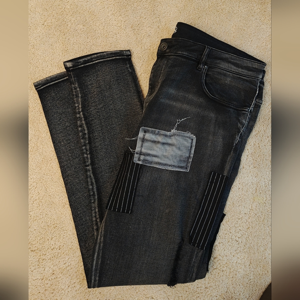 Crysp Denim Black Distressed Patchwork Skinny Jea… - image 2